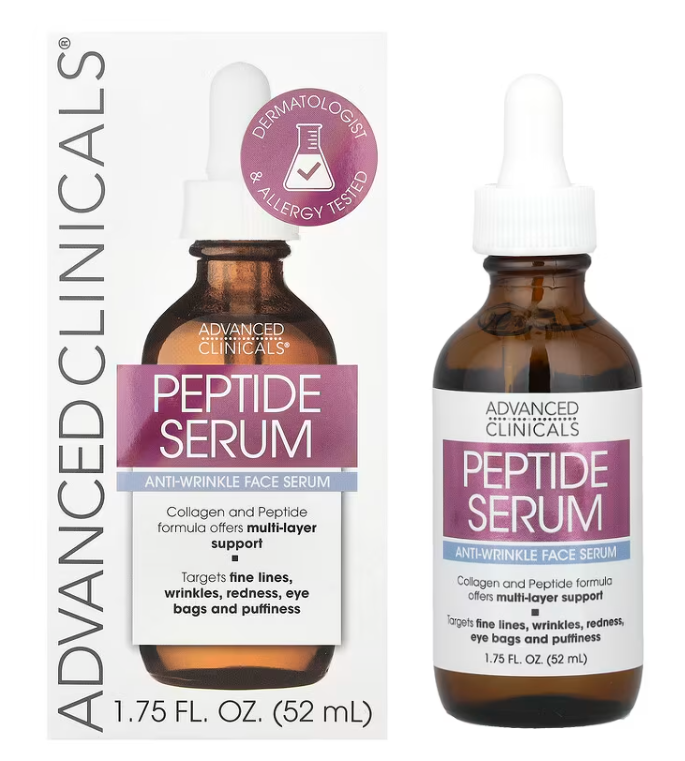 ADVANCED CLINICALS | 多重胜肽肌膚再生精華52毫升 - (三種多功能胜肽 +蘋果 蘆薈 大馬士革玫瑰 積雪草 綠茶 蔓越莓 石榴 黑莓 咖啡籽 葡萄葉 巴西莓 熊果葉 枸杞 諾麗果 紅桑莓 羽衣甘藍 智利白里葉莓 )