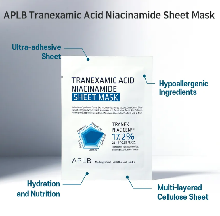 APLB | 傅明酸 煙酰胺(維他命B3) 面膜 1片 25毫升 (含積雪草 透明質酸 乙聚醣 維他命C 茶樹 水解膠原蛋白 角鯊烯) - EXP: 2028.01